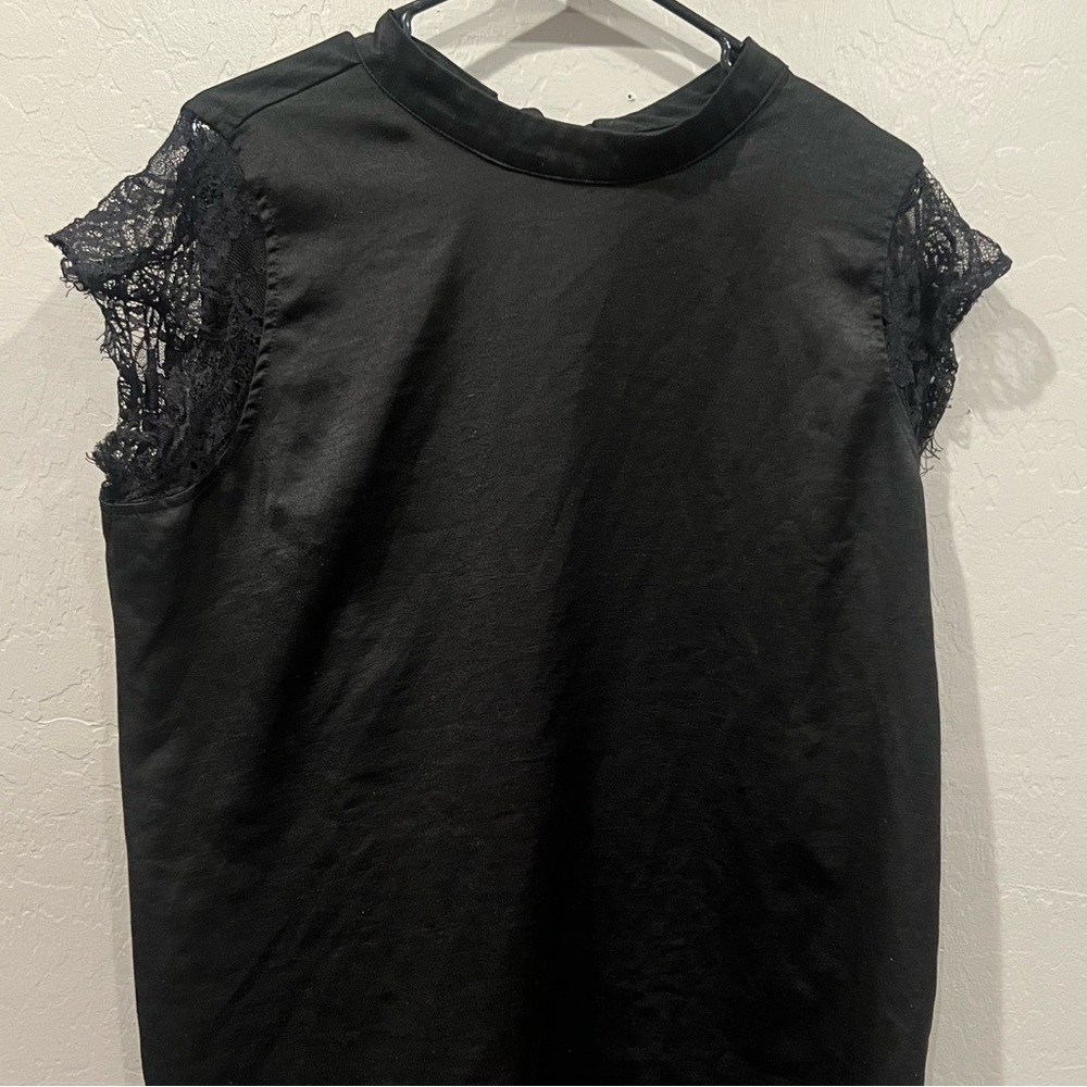 Lace cap sleeve black tie back blouse or mini dress Size XL